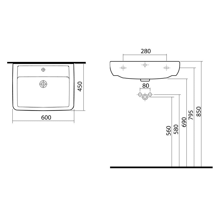 K91962000 Kolo Rekord 60 x 45 cm vgradni keramični umivalnik z odprtino za armaturo