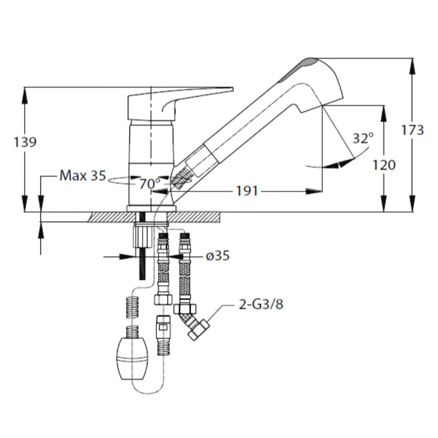 LA283 Optima Lavela vrtljiva izvlečna kuhinjska armatura