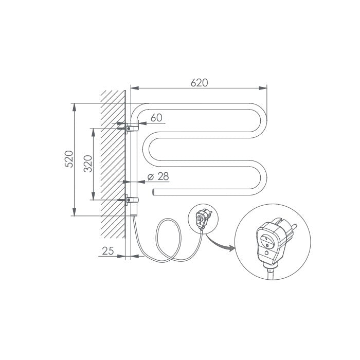 S60K ELVL 52 cm x 62 cm električni stenski sušilec za brisače