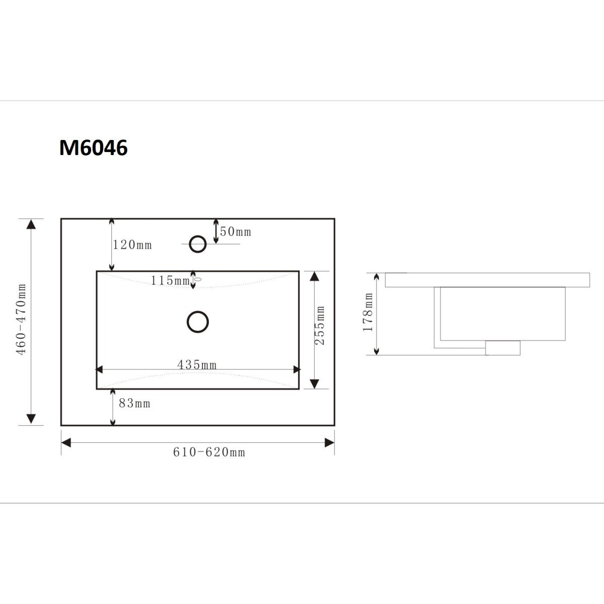 M6046 Naturel Modena 61 x 46 cm vgradni keramični umivalnik z odprtino za armaturo