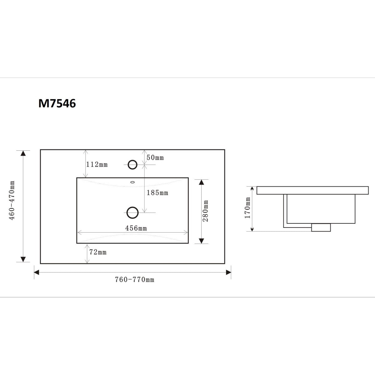 M7546 Naturel Modena 76 x 46 cm vgradni keramični umivalnik z odprtino za armaturo