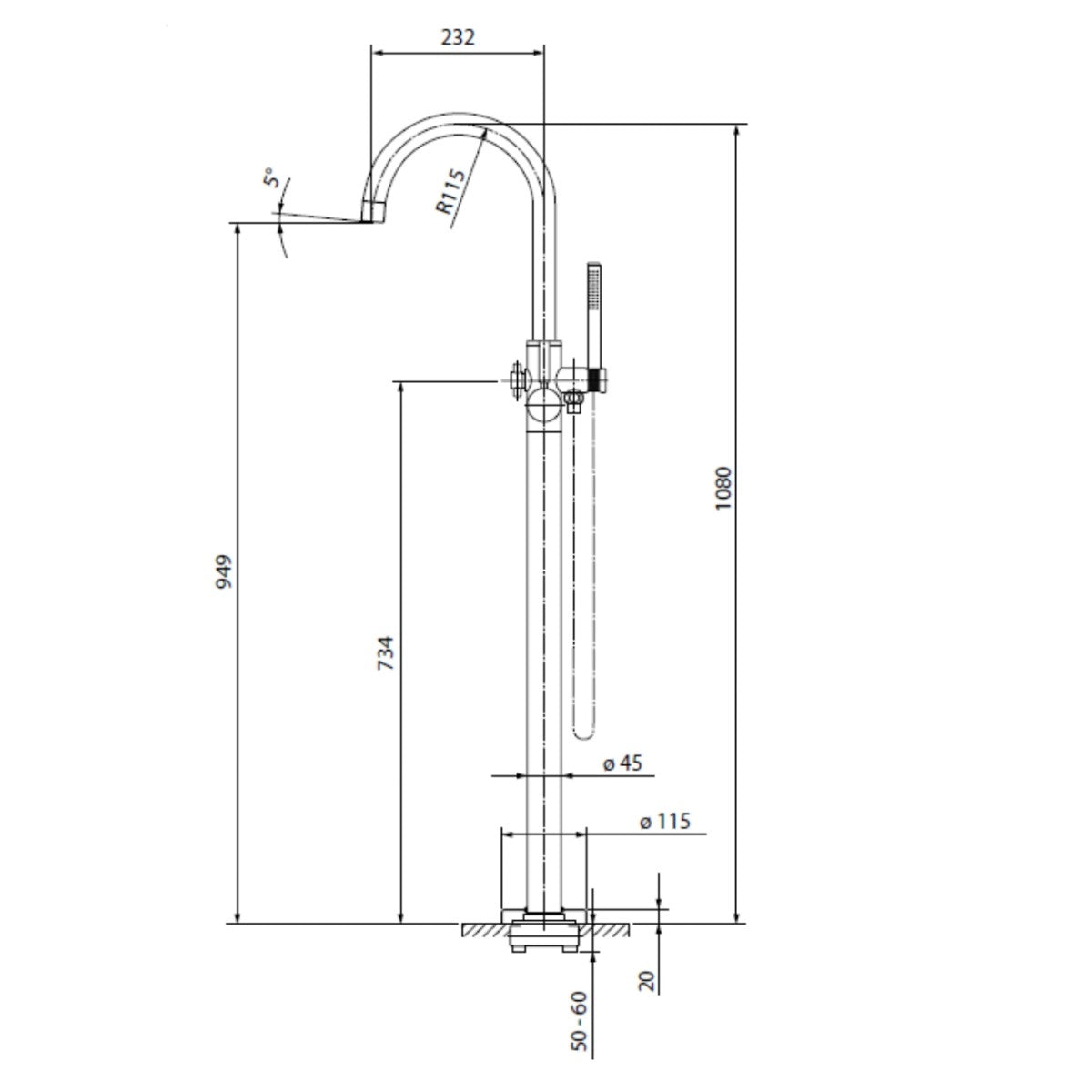 OPBVANBAT001 Optima samostoječa armatura za kad s tuš setom
