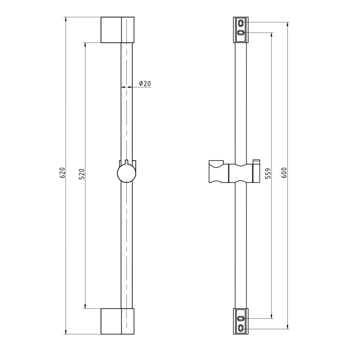 PD0015CMAT RAV SLEZAK tuš konzola 600 mm črna