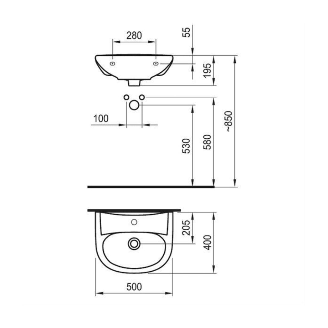 SIKOSJNE10390 Fayans Neo 50 x 40 cm stenski keramični umivalnik z odprtino za armaturo