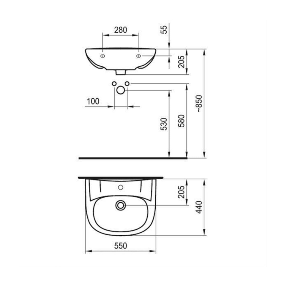 SIKOSJNE10391 Fayans Neo 55 x 44 cm stenski keramični umivalnik z odprtino za armaturo