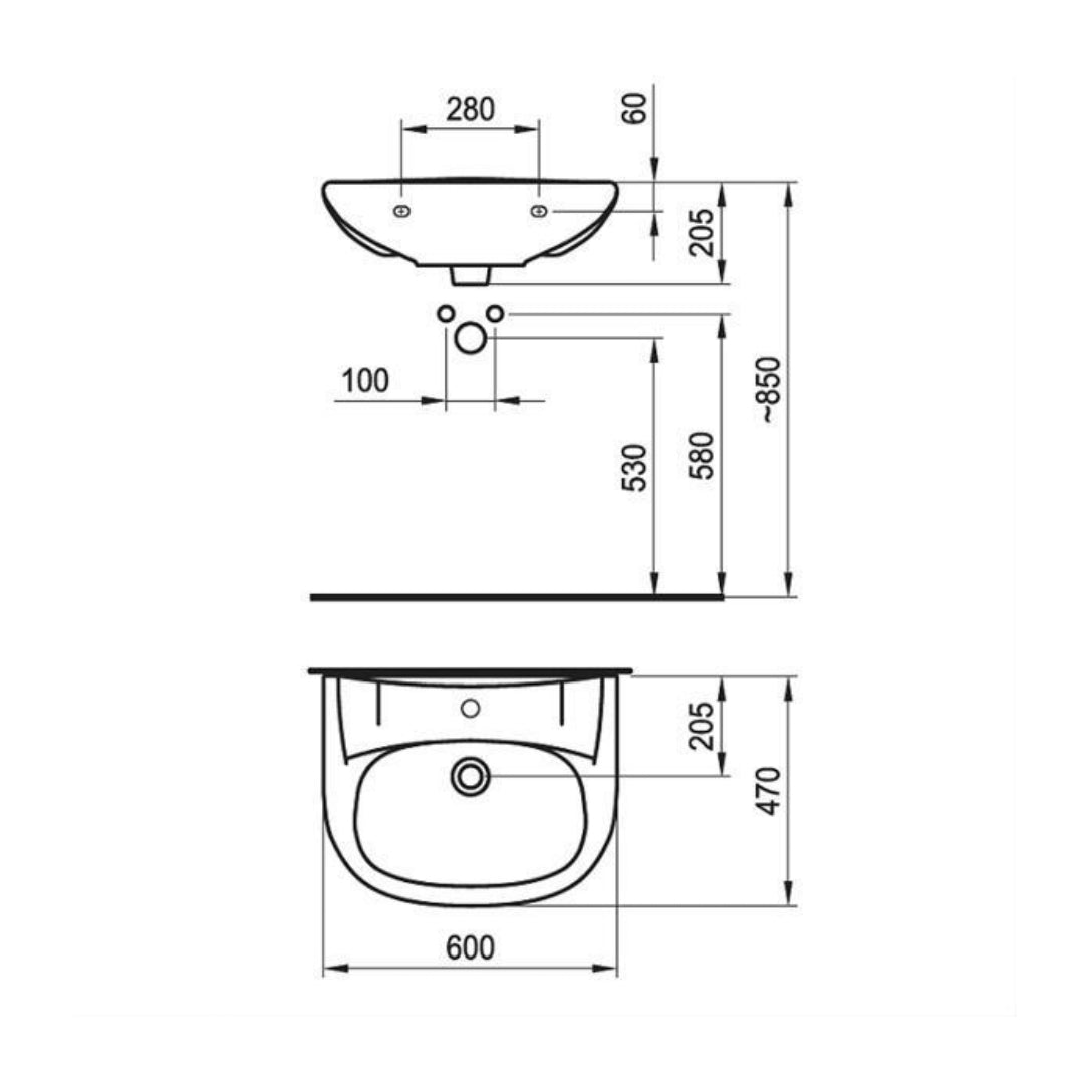 SIKOSJNE10392 Fayans Neo 60 x 47 cm stenski keramični umivalnik z odprtino za armaturo