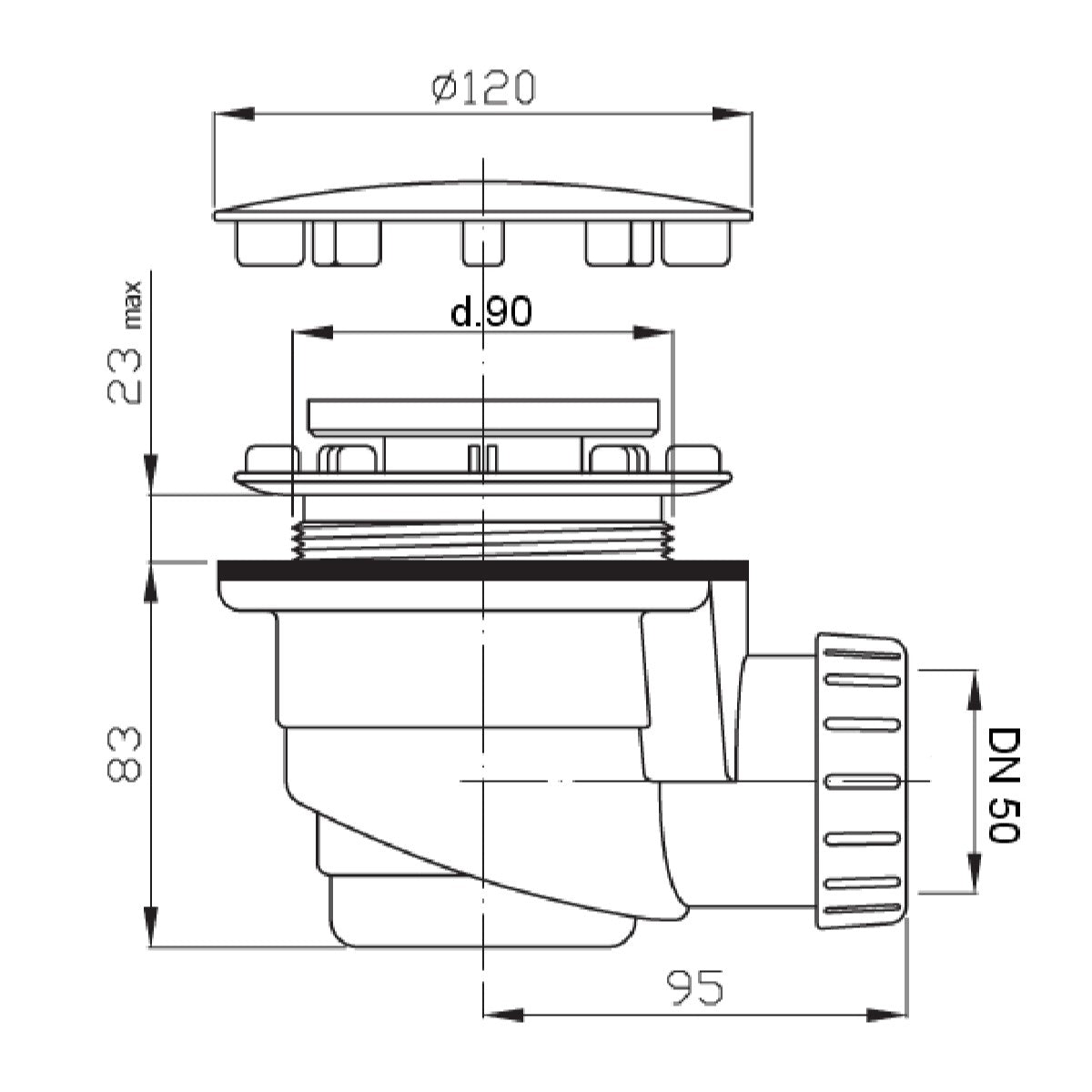 E484CR90 Multi sifon za tuš kad 90 mm