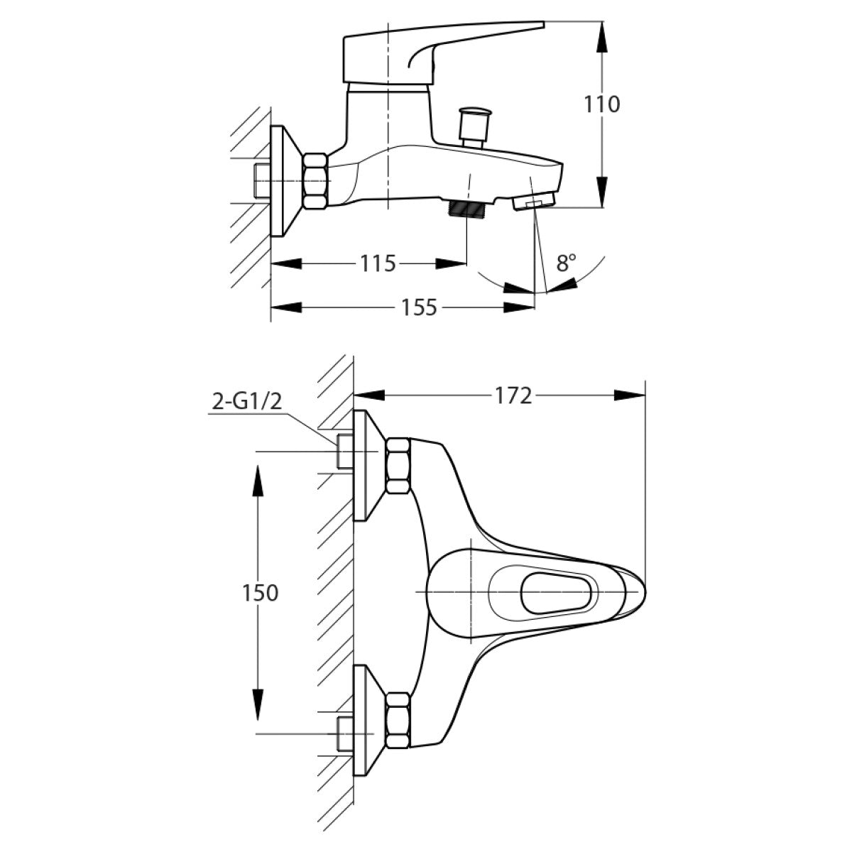 Armature-LA222 Optima Lavela stenska armatura za kad -KOPALNICA-ONLINE.SI