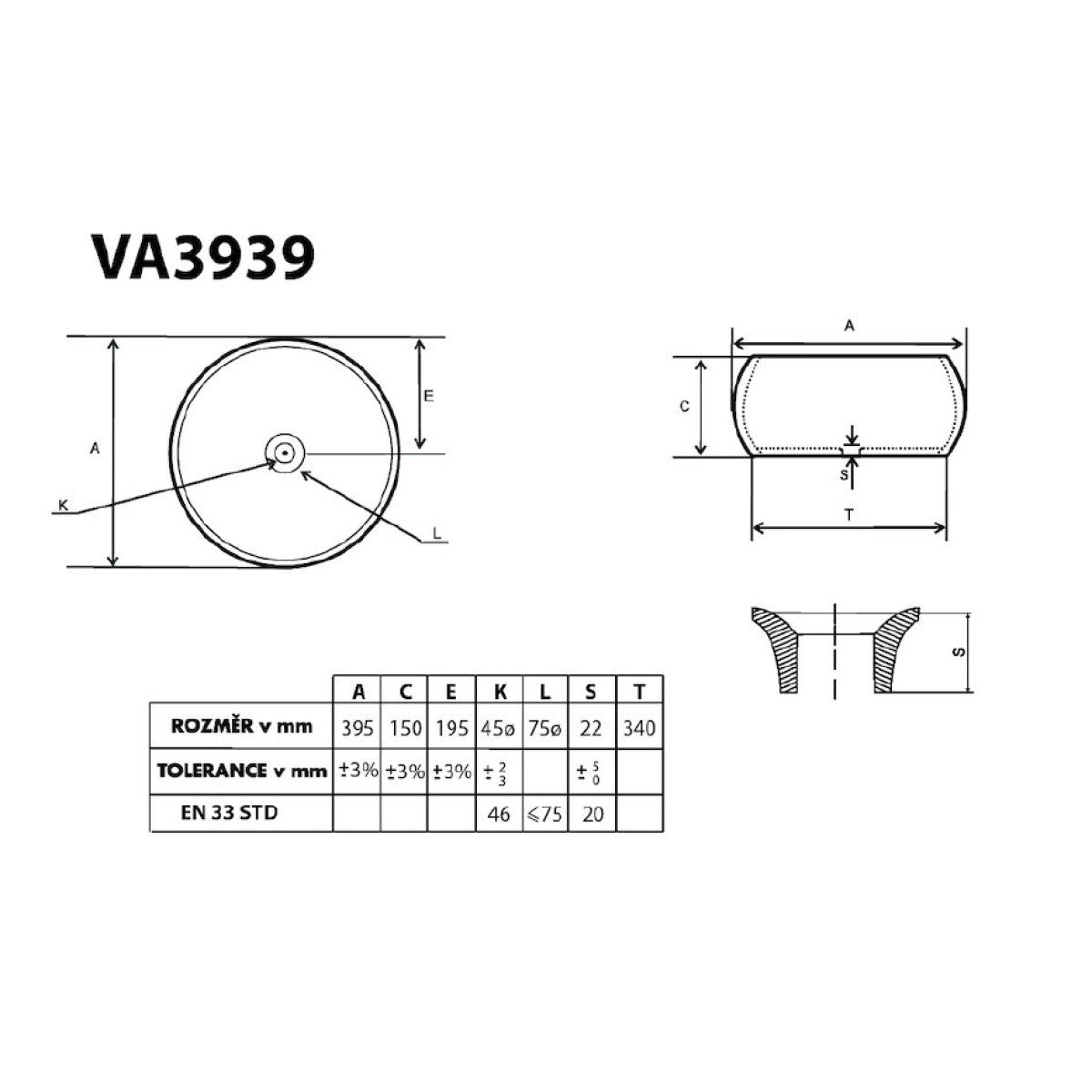 VA3939 Glacera Vallone 39 x 39 cm okrogli nadpultni umivalnik