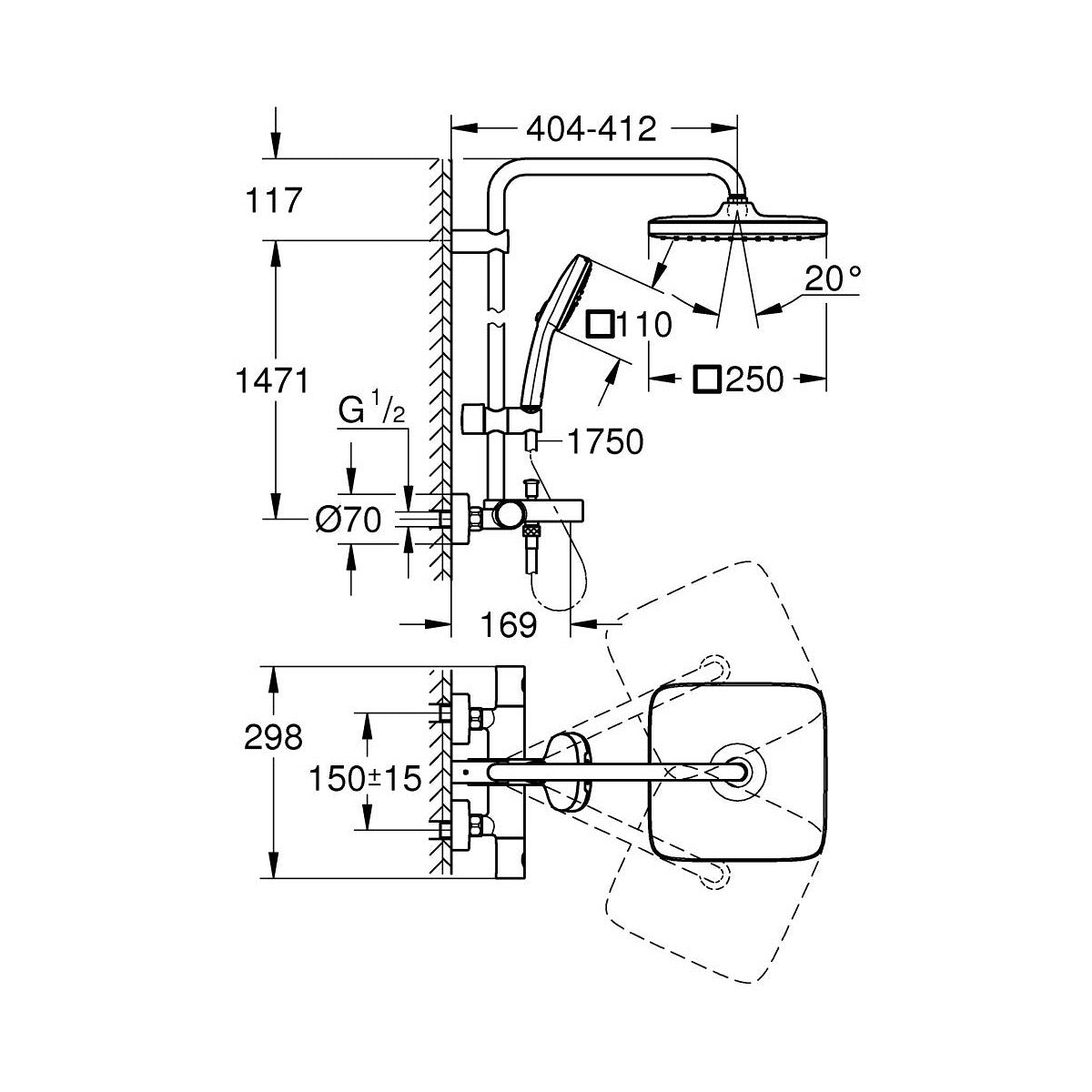 26984001 Grohe Vitalio Comfort 250 termostatska armatura s tuš setom