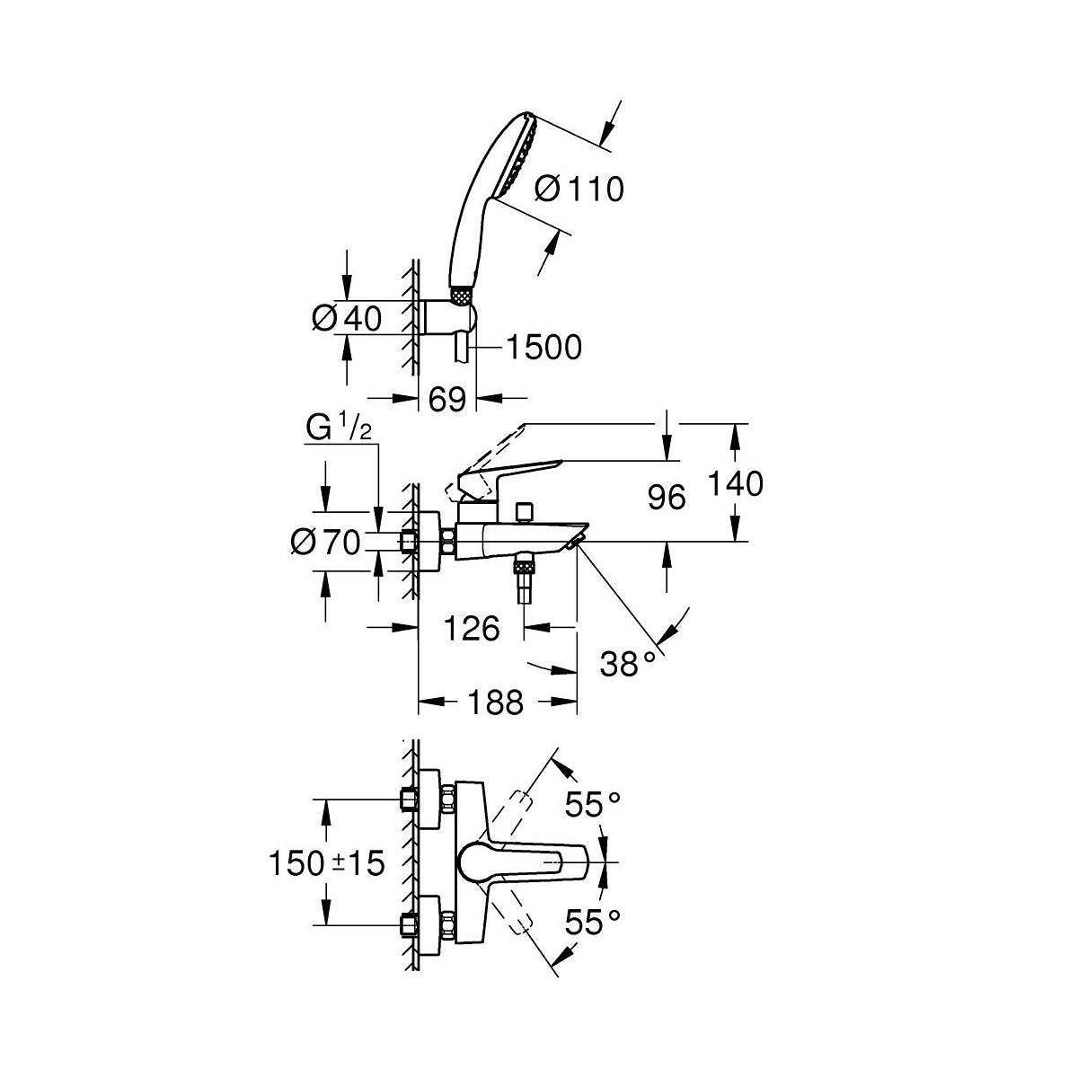 25283002 Grohe Start stenska armatura za kad s tuš ročko