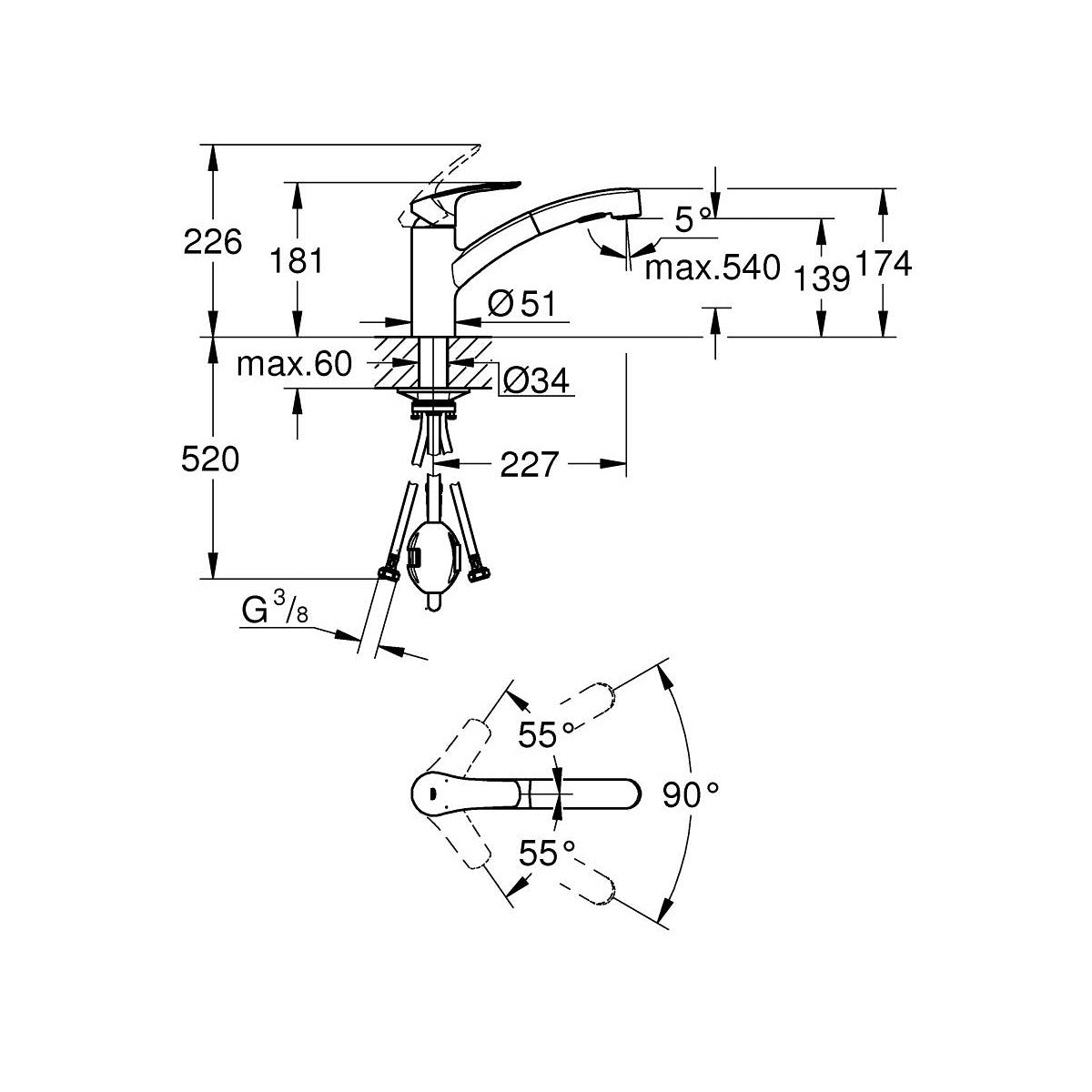 30305001 Grohe Eurosmart vrtljiva izvlečna kuhinjska armatura