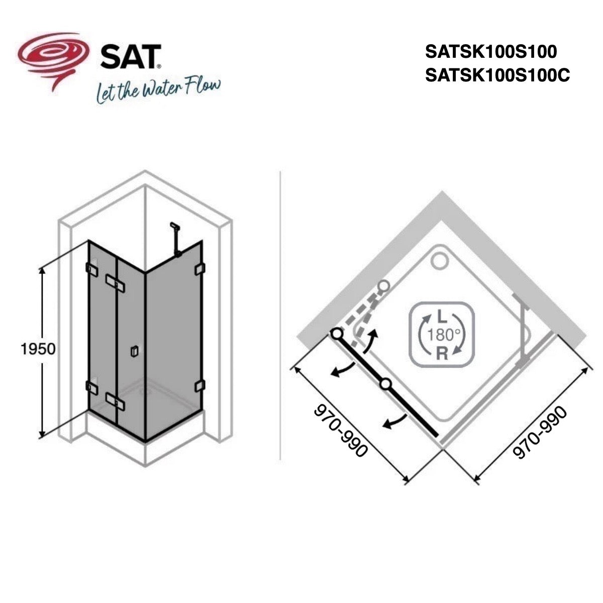 SATSK100S100 SAT SK 100 x 100 kvadratna tuš kabina z zložljivimi vrati