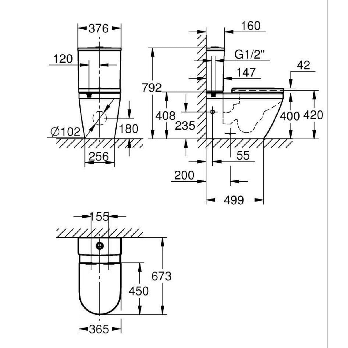102513SH00 Grohe Euro Ceramic talna brezrobna WC školjka monoblok z WC desko s počasnim zapiranjem
