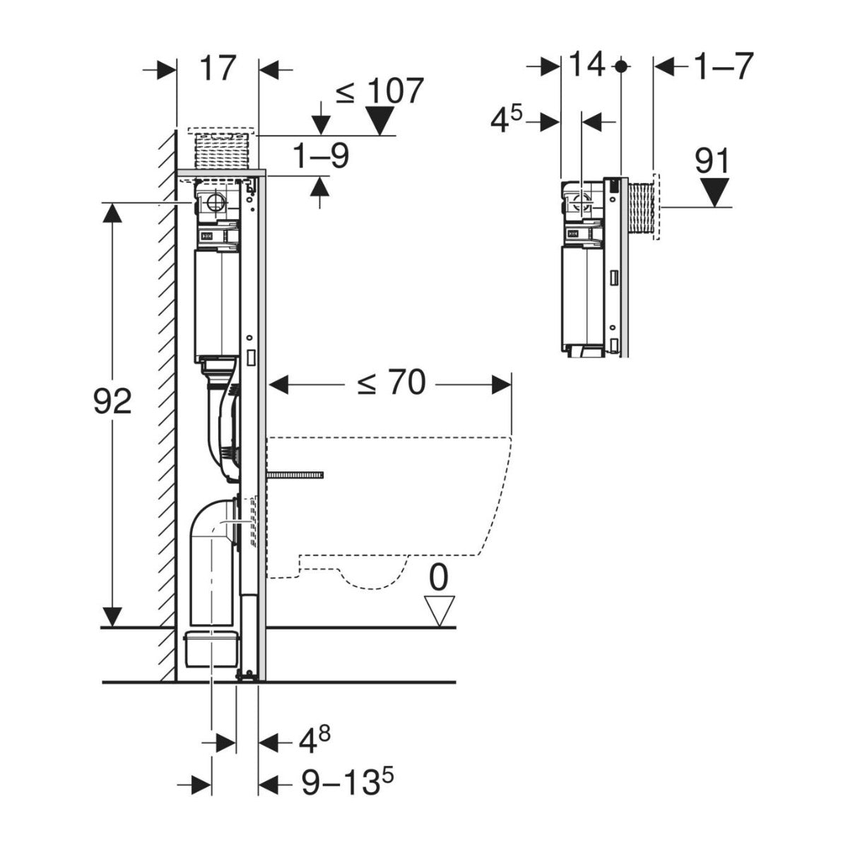 111.030.00.2 Geberit Duofix Omega 98 cm podometni splakovalnik za WC školjko