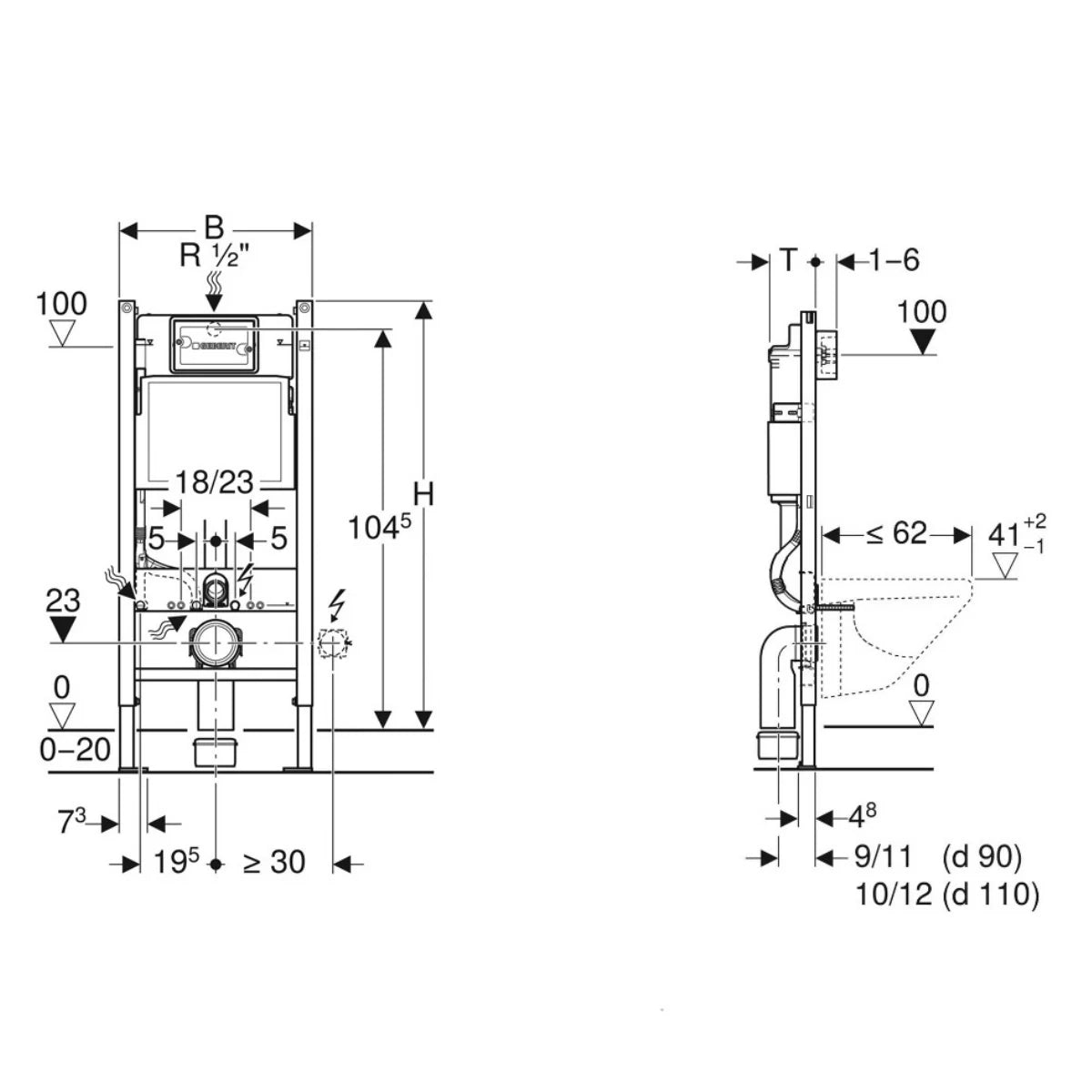 SIKOGESSMD35 Geberit Smyle Square WC školjka s podometnim splakovalnikom Geberit Duofix 458.141.21.1 Delta35