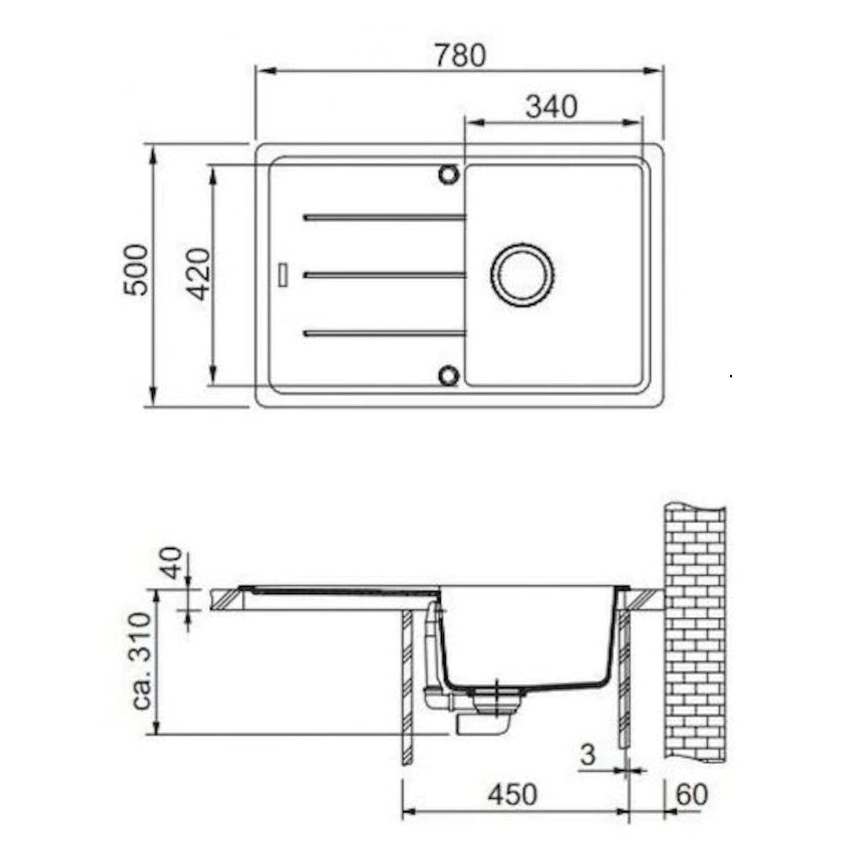 114.0285.168 Franke Basis BFG 611-78 pomivalno korito iz umetnega kamna