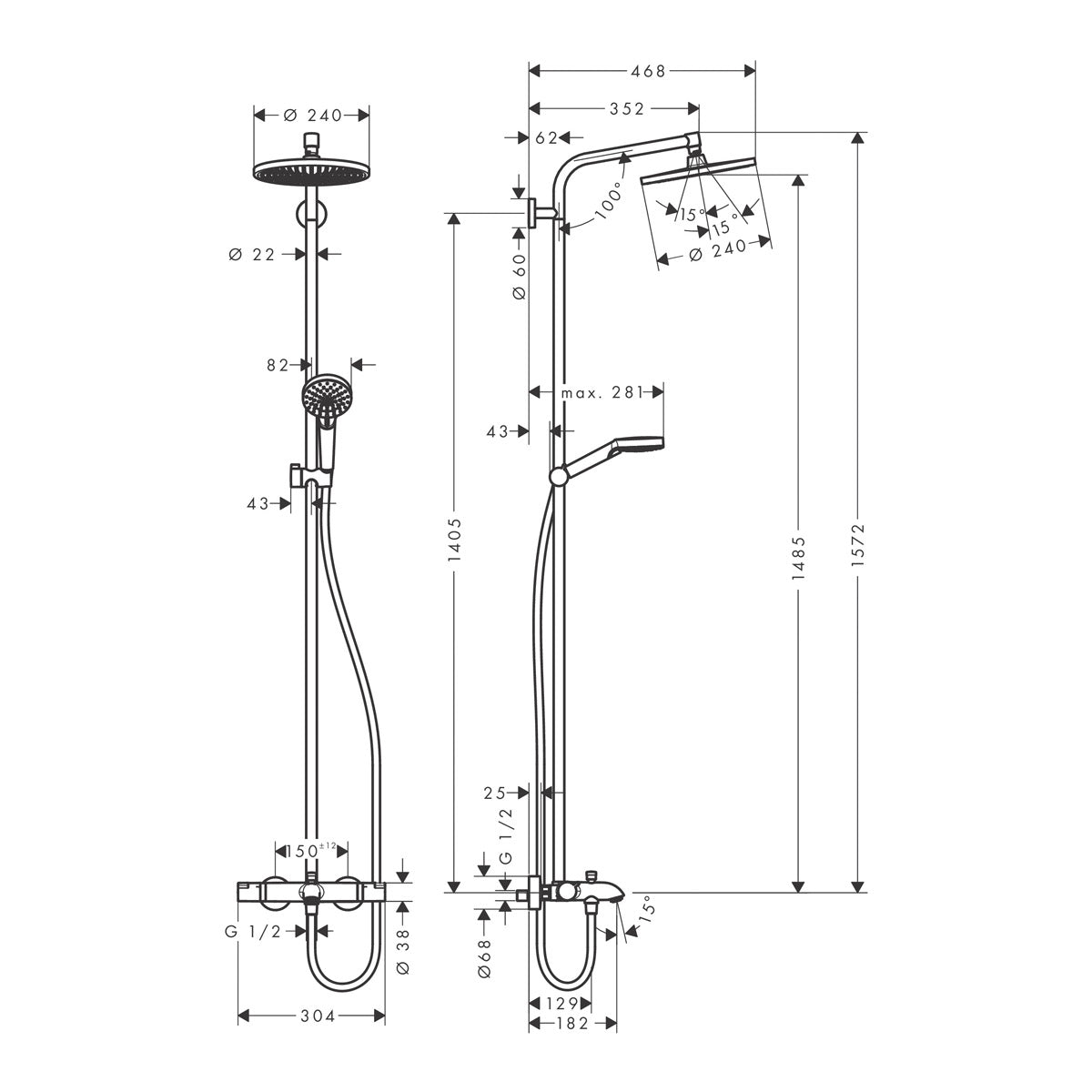 27320000 Hansgrohe Crometta S 240 termostatska armatura za kad s tuš setom