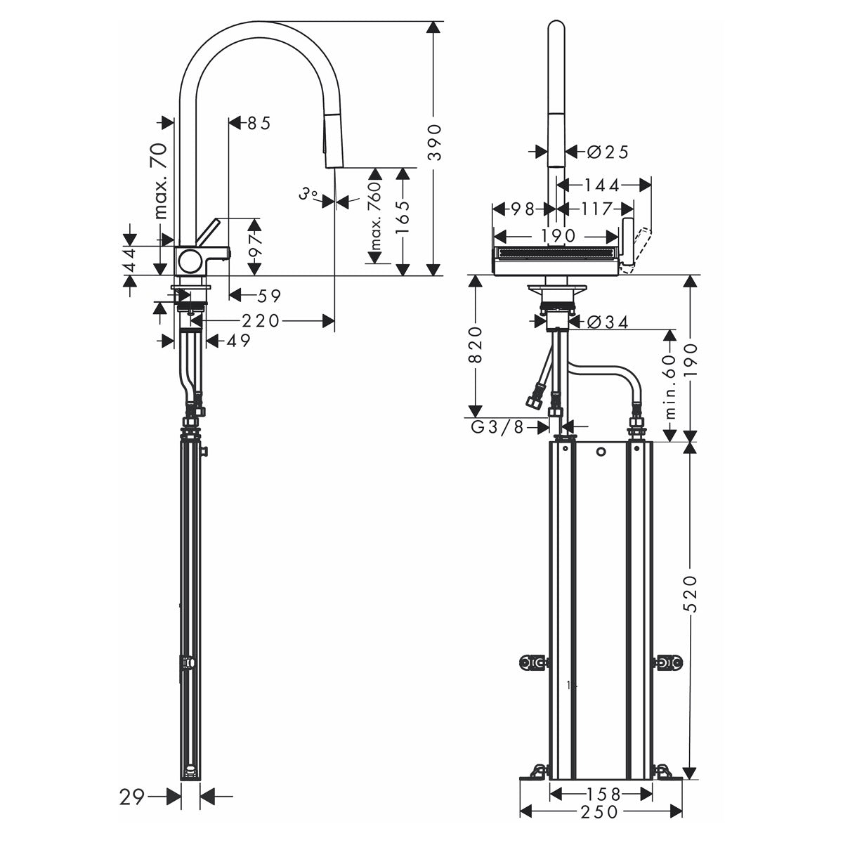 73831800 Hansgrohe Aquno Select M81 sBox vrtljiva izvlečna kuhinjska armatura