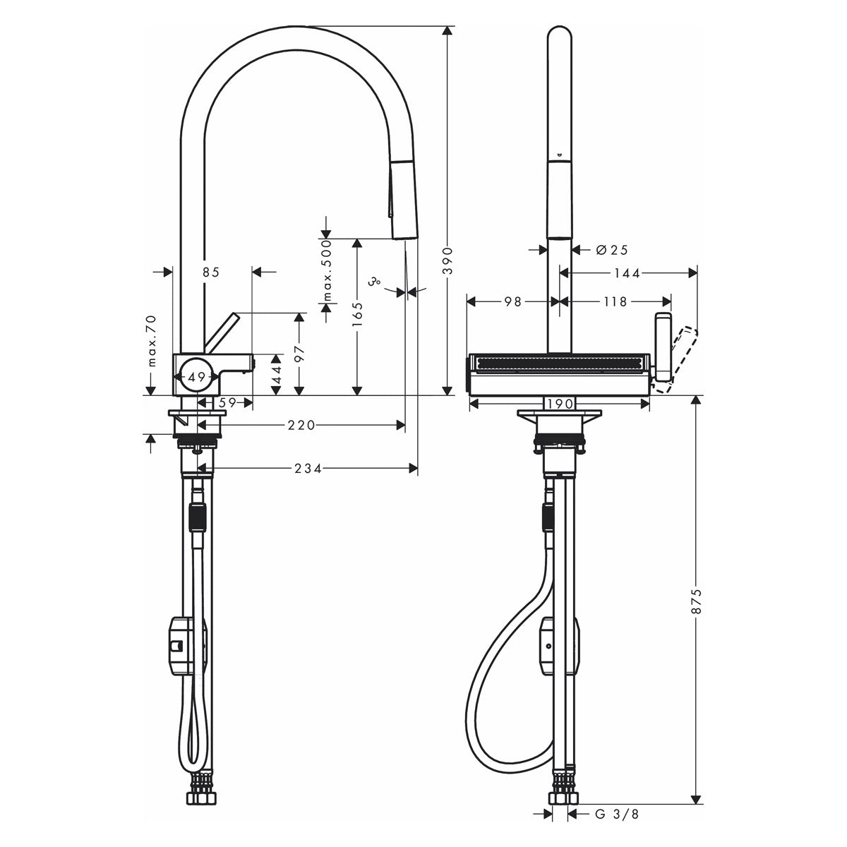 73837000 Hansgrohe Aquno Select M81 vrtljiva izvlečna kuhinjska armatura
