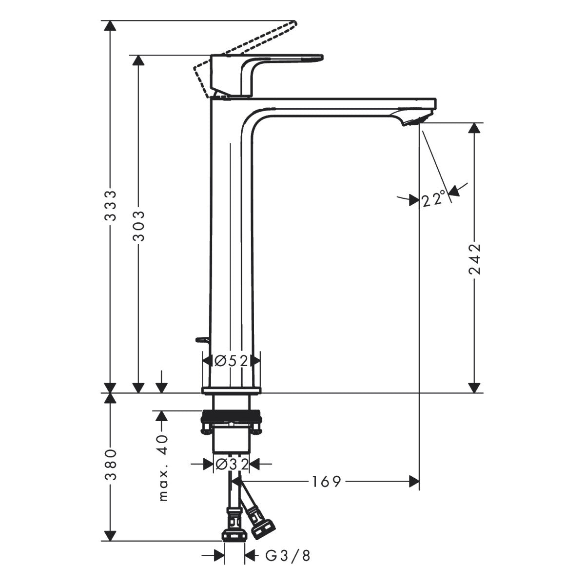 72580670 Hansgrohe Rebris S CoolStart 240 visoka armatura za umivalnik črna