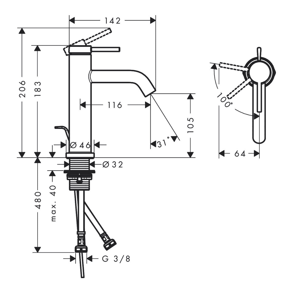 73314140 Hansgrohe Tecturis S CoolStart EcoSmart+ 110 armatura za umivalnik