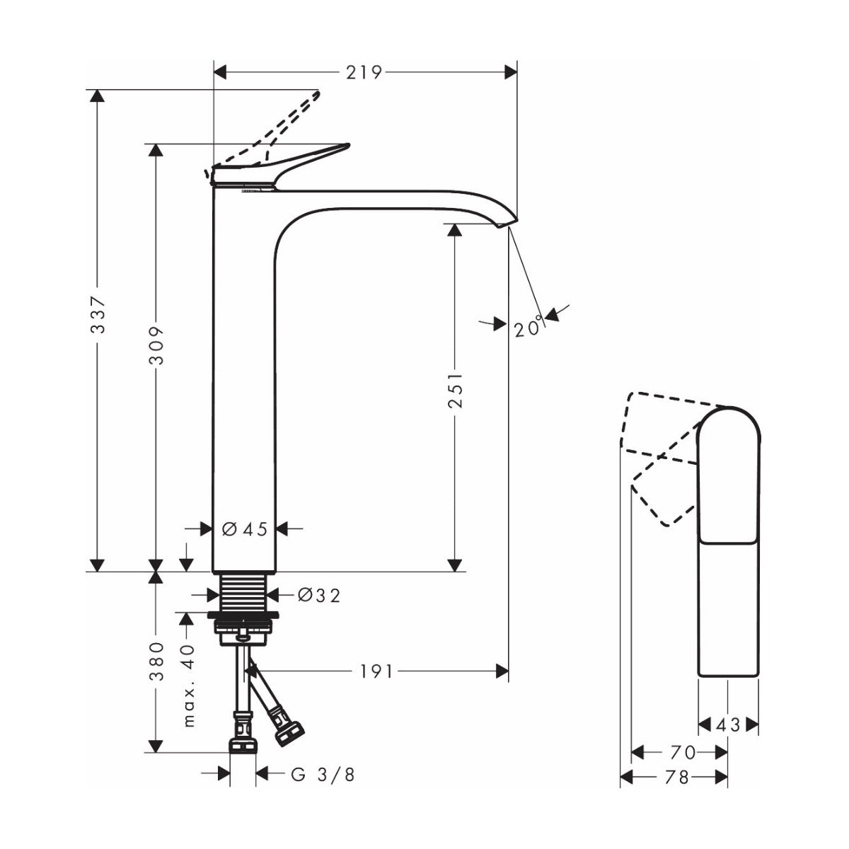 75045140 Hansgrohe Vivenis 250 CoolStart visoka armatura za umivalnik