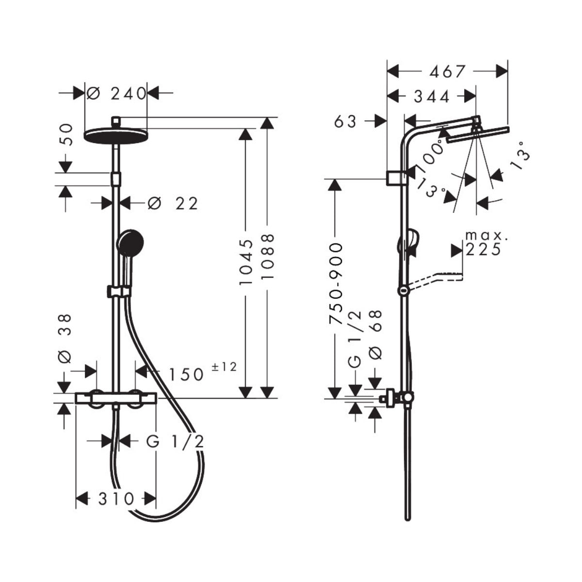 28078670 Hansgrohe Activera S 240 EcoSmart 1jet stenska termostatska armatura s tuš setom