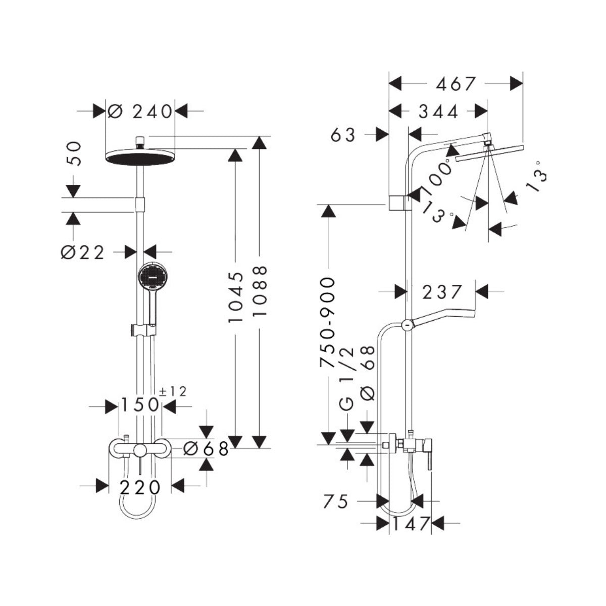 28875000 Hansgrohe Activera S 240 EcoSmart 1jet armatura za tuš s tuš setom