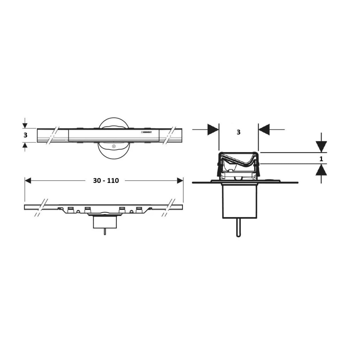 154.448.QC.2 Geberit CleanLine50 30-110 cm tuš kanaleta iz nerjavnega jekla