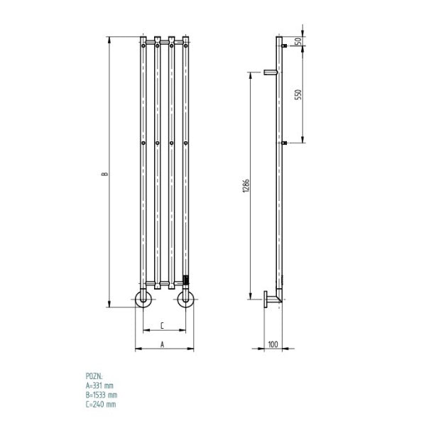 MO13311533NRZLK P.M.H. Mona 150 cm x 33 cm električni stenski sušilec za brisače