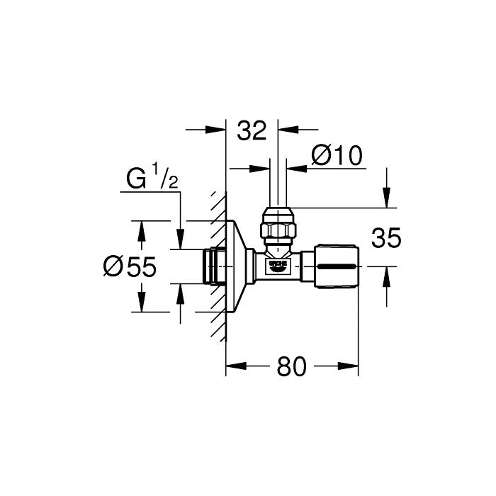 22039000 Grohe Universal kotni ventil 1/2''-3/8''