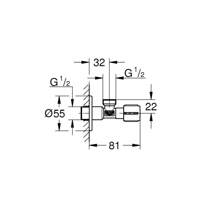 22041GN0 Grohe Universal kotni ventil 1/2''-1/2''