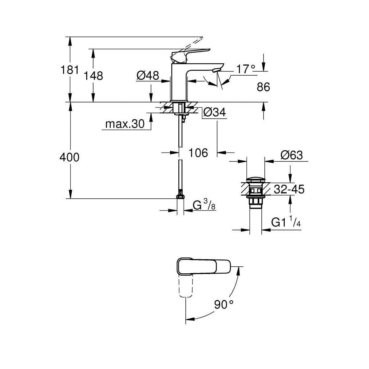 1017320000 Grohe Cubeo ColdStart armatura za umivalnik