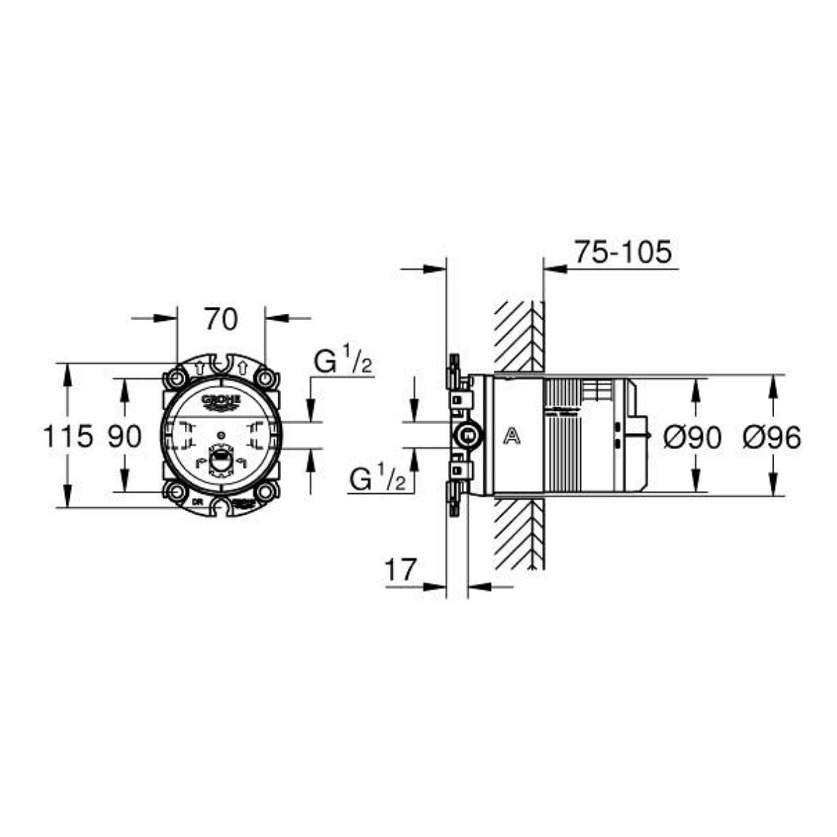 26483000 Grohe RAINSHOWER UNIVERSAL podometni del za nadglavno prho