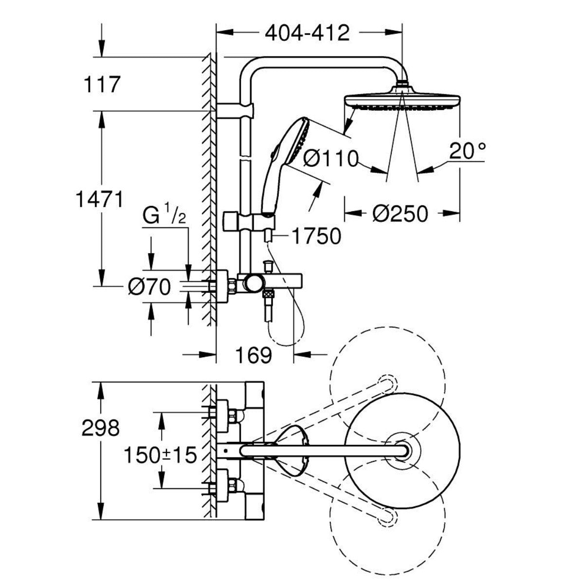 269882431 GROHE Vitalio Start 250 termostatska armatura za kad s tuš setom
