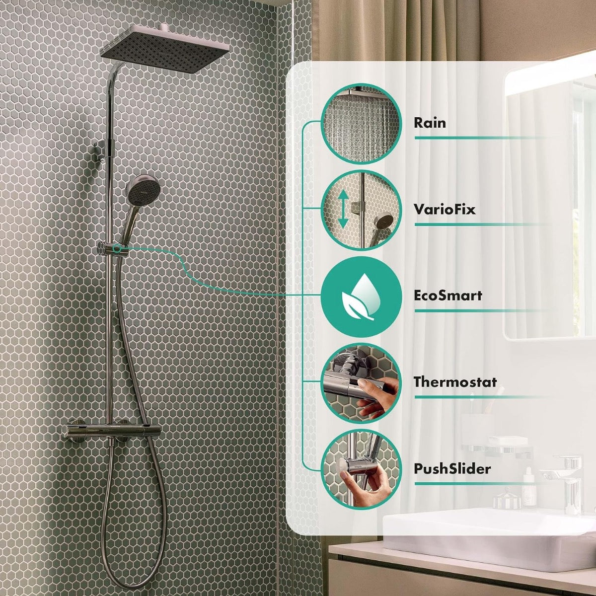 28748000 Hansgrohe Activera Q 290/180 EcoSmart 1jet stenska termostatska armatura s tuš setom