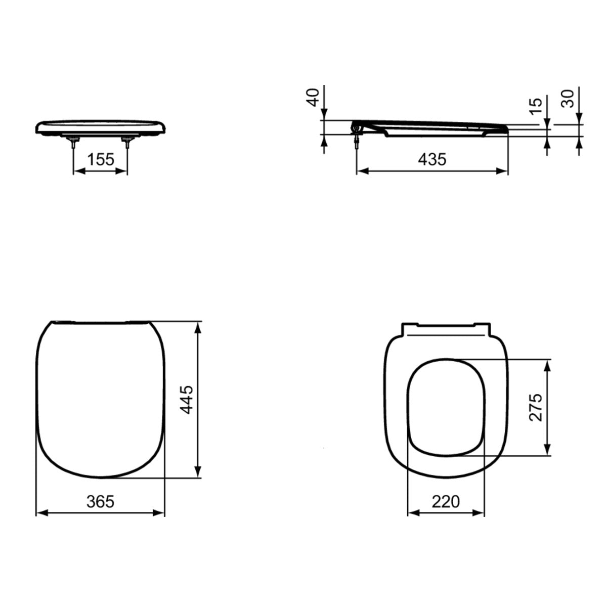 T3529V3 Ideal Standard Tesi WC deska s počasnim zapiranjem "Soft Close" črna
