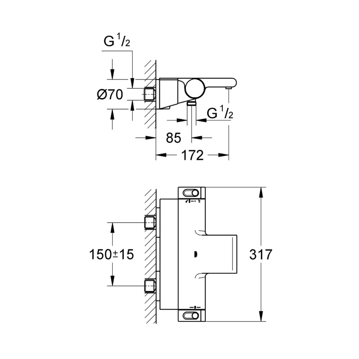 34464001 Grohe Grohtherm 2000 stenska termostatska armatura za kad