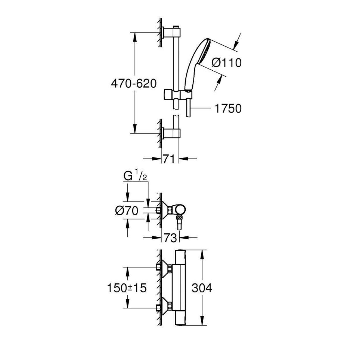 34597001 Grohe Precision Start stenska termostatska armatura za tuš s tuš setom