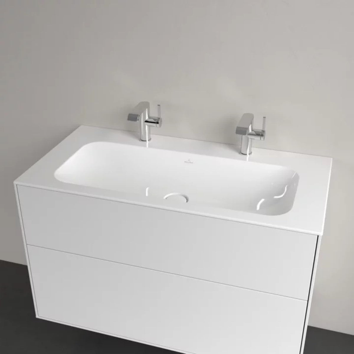 4164A1R1 Villeroy & Boch Finion Vanity CeramicPlus 100 x 50 cm vgradni keramični umivalnik z 2 odprtinama za armaturo