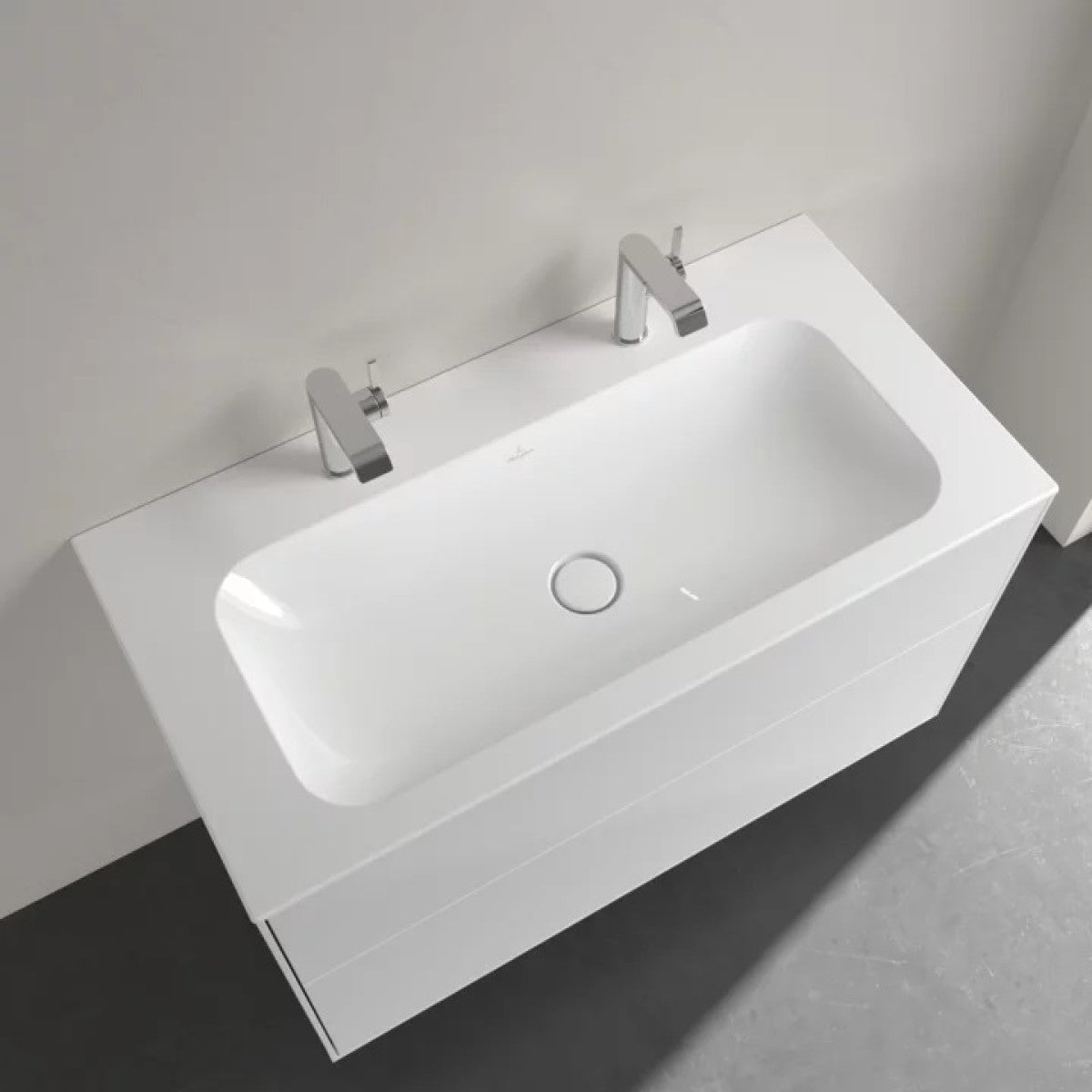 4164A1R1 Villeroy & Boch Finion Vanity CeramicPlus 100 x 50 cm vgradni keramični umivalnik z 2 odprtinama za armaturo