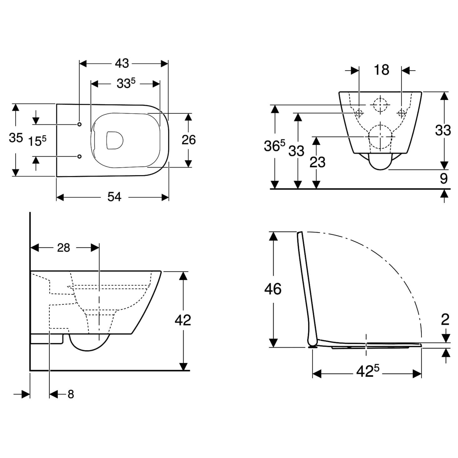 SIKOGESSMD35 Geberit Smyle Square WC školjka s podometnim splakovalnikom Geberit Duofix 458.141.21.1 Delta35