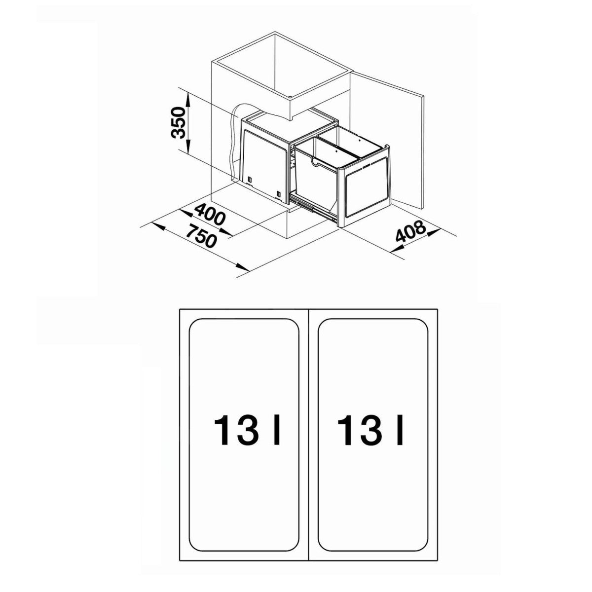 517468 Blanco Botton Pro 45/2 Automatic, 2x 13l sorter odpadkov