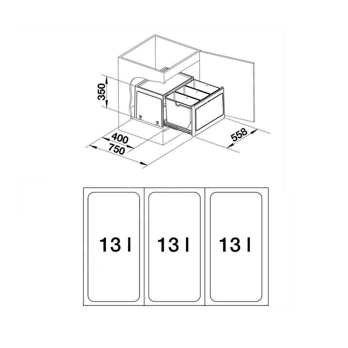 517470 Blanco Botton Pro 60/3 Automatic, 3x 13l sorter odpadkov