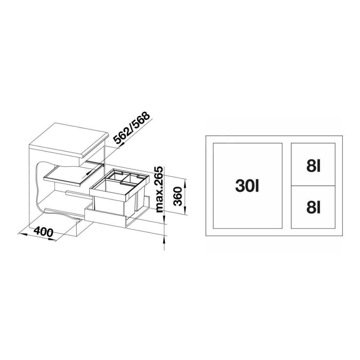 521473 Blanco Flexon II XL 60/3, 1 x 30l, 2 x 8l sorter odpadkov