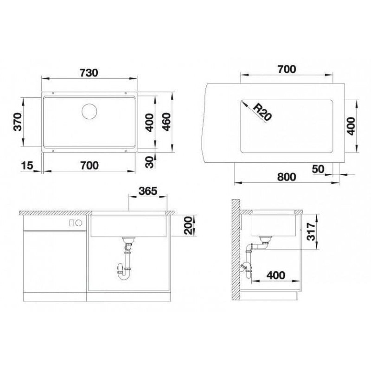 525891 Blanco Etagon 700-U pomivalno korito iz umetnega kamna
