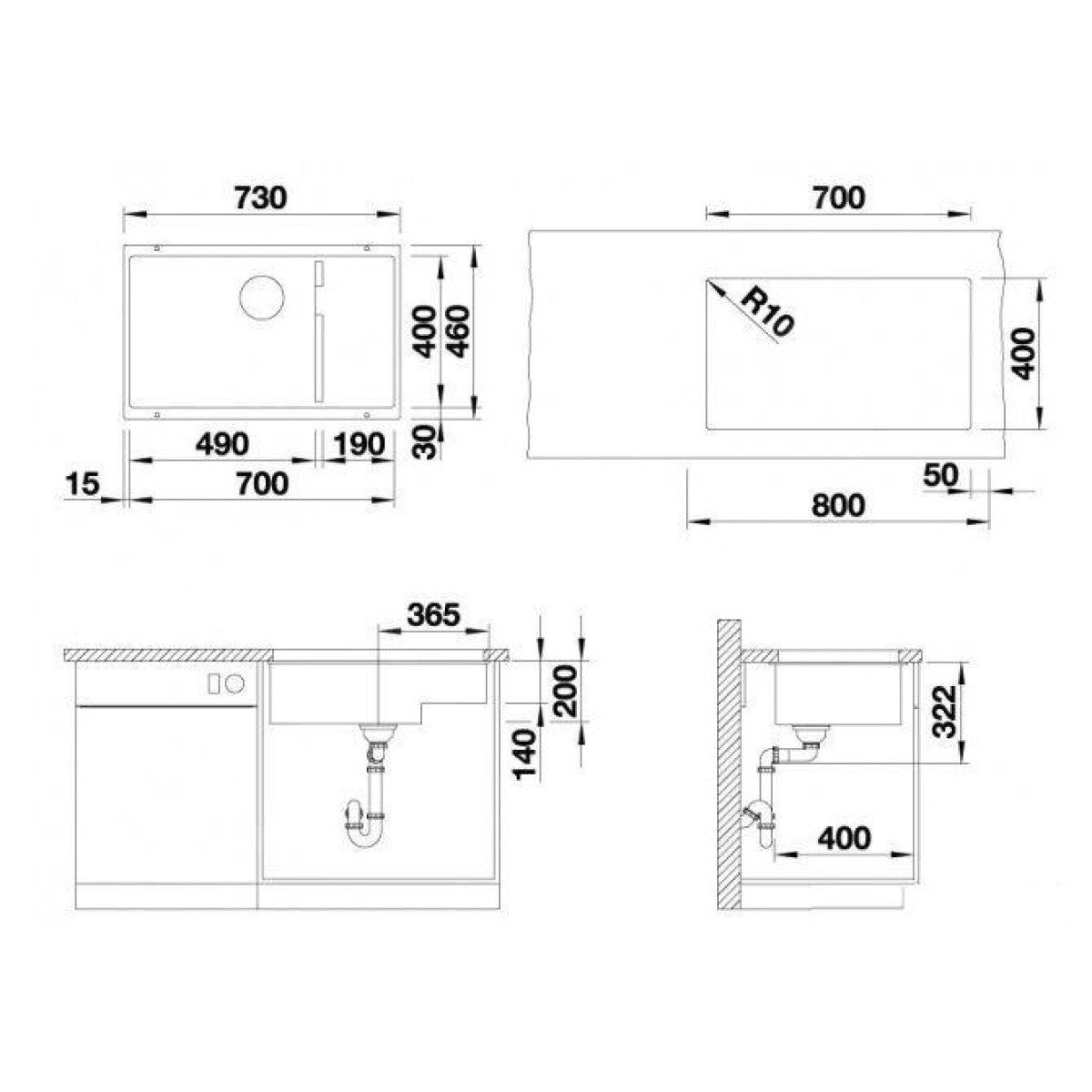 526003 Blanco Subline 700-U Level pomivalno korito iz umetnega kamna