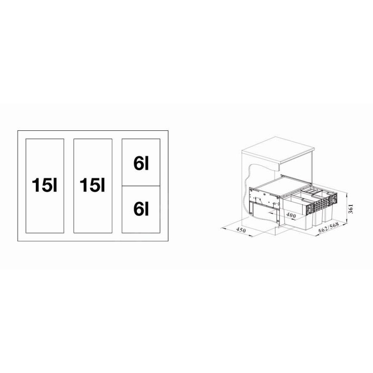 526206 Blanco Select II 60/4, 2 x 15l, 2 x 6l sorter odpadkov