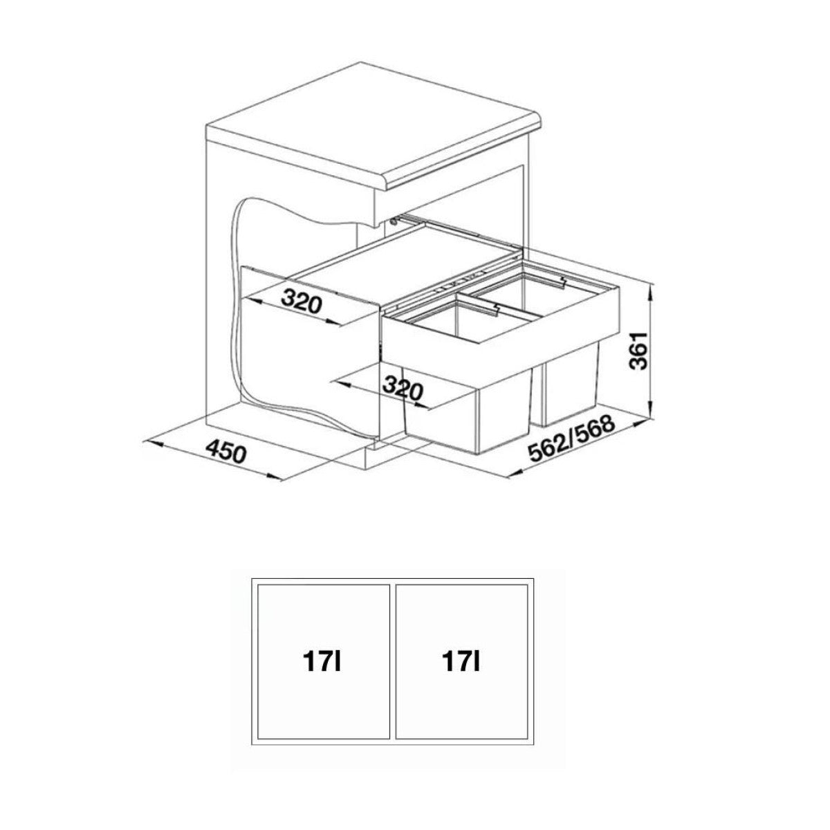 526207 Blanco Select II Compact 60/2, 2 x 17l sorter odpadkov